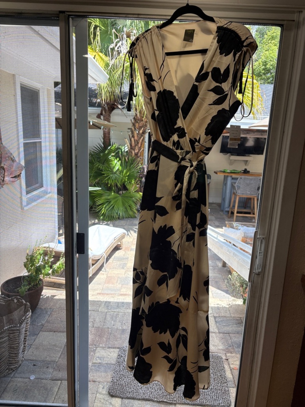 Elegant Black & White Floral Wrap Dress